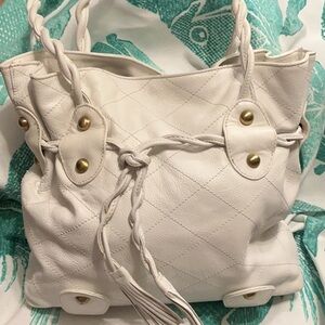 Michael Rome Designs White Leather-Braided Handles, Gold Hardware, Shoulder Bag